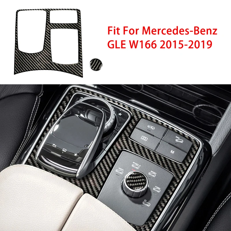 

New 2pcs Carbon Fiber Gear Shift Box Panel & Mode Knob Cover Trim Fit For Mercedes-Benz GLE W166 2015 2016 2017 2018 2019