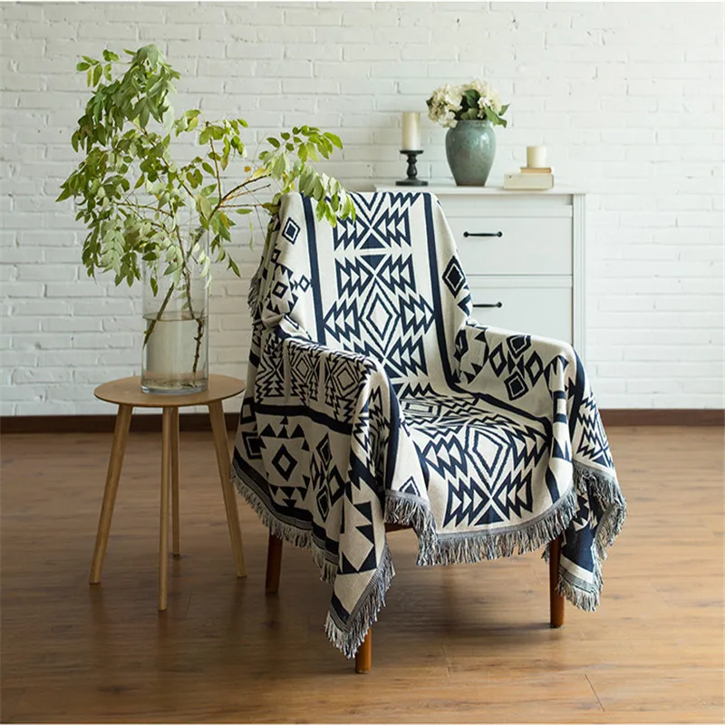 Плед с геометрическим рисунком подвесной гобелен в богемном стиле вязаное