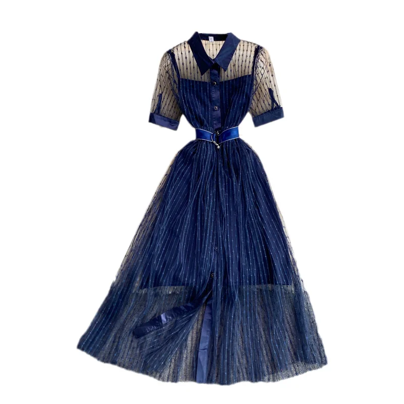 

French Women Light Mature Short Sleeve Dress Ladies Fashion Elegant Embroidered Dress New Summer Girls Gauze Dresses
