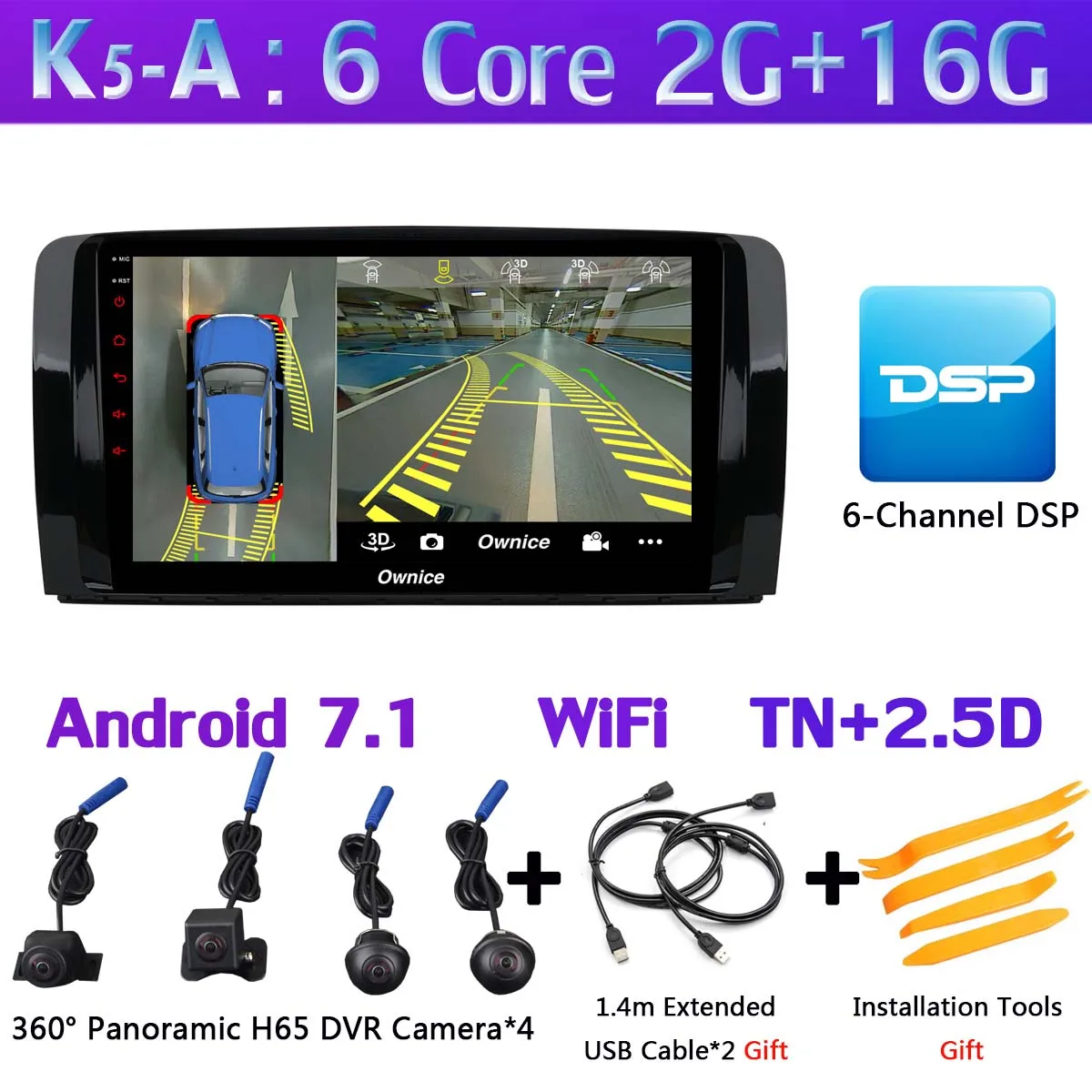 K5-A 1Din 360 ° камера 4G LTE WiFi Android 9,0 4G+ 64G SPDIF DSP CarPlay автомобильный мультимедийный плеер для Mercedes Benz R Class W251 gps радио - Цвет: K5-A