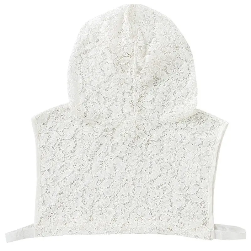 

Women Girls Crochet Hollow Floral Lace Fake Collar with Hoodie Cap Fairy Pullover Half-Shirts Sweater Decorative Sunscreen Hat