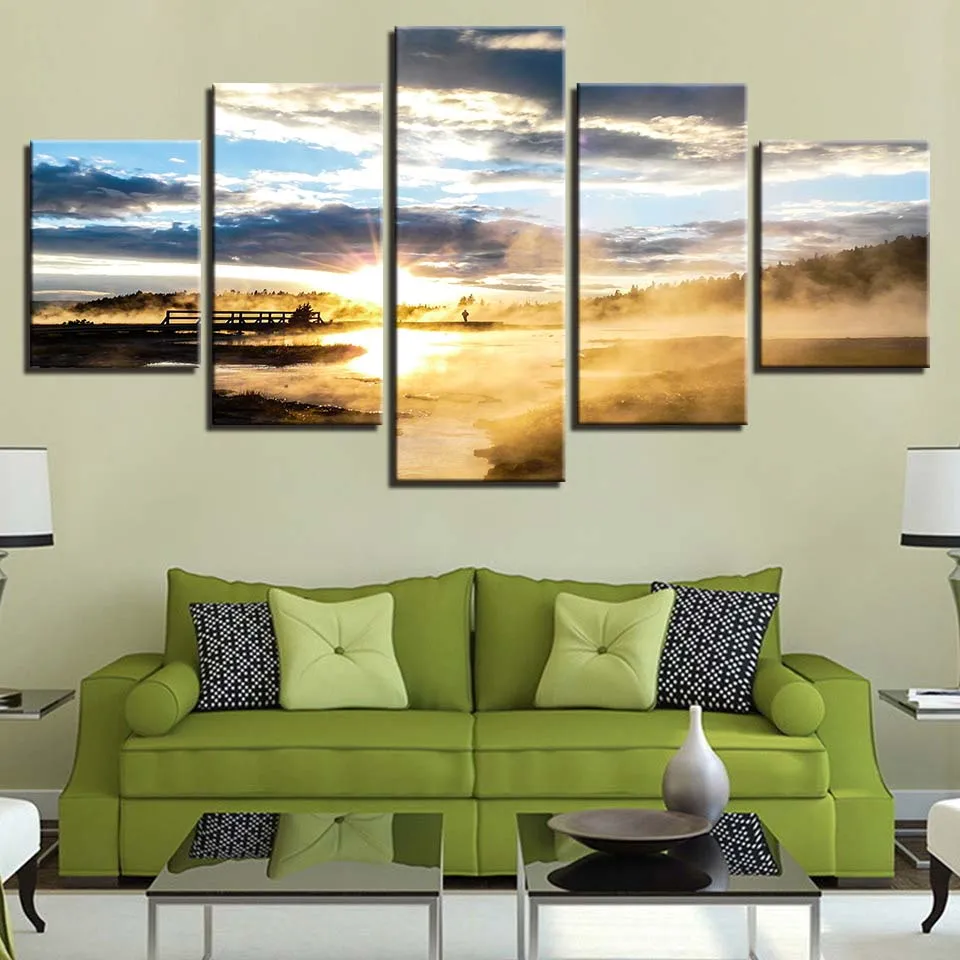 

5pcs Modern Home Wall Decor Canvas Picture Art HD Print Painting On Canvas for Living Room Clouds and mist under sunrise poster