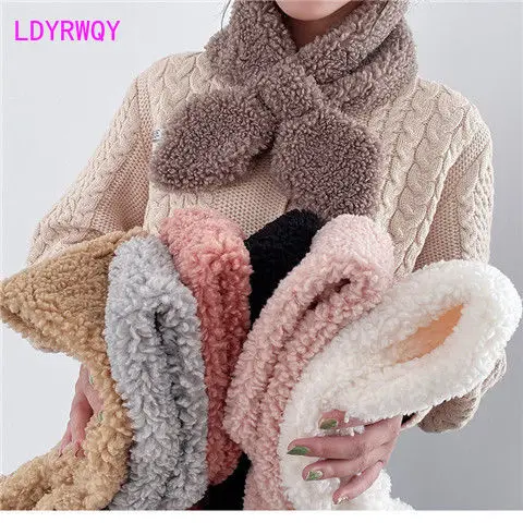 Плюшевый шарф женский зимний из овечьей шерсти Корейская версия с крестом