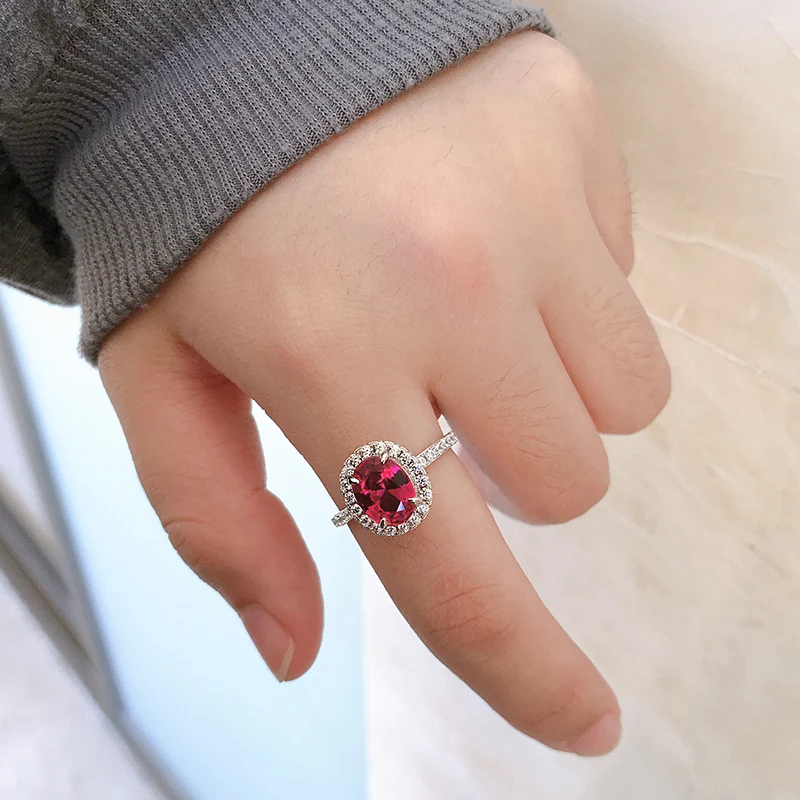 

100% 925 Sterling Silver Oval Cut Ruby Gemstone Wedding Engagement Vintage Ring For Women Gift Fine Jewelry Wholesale