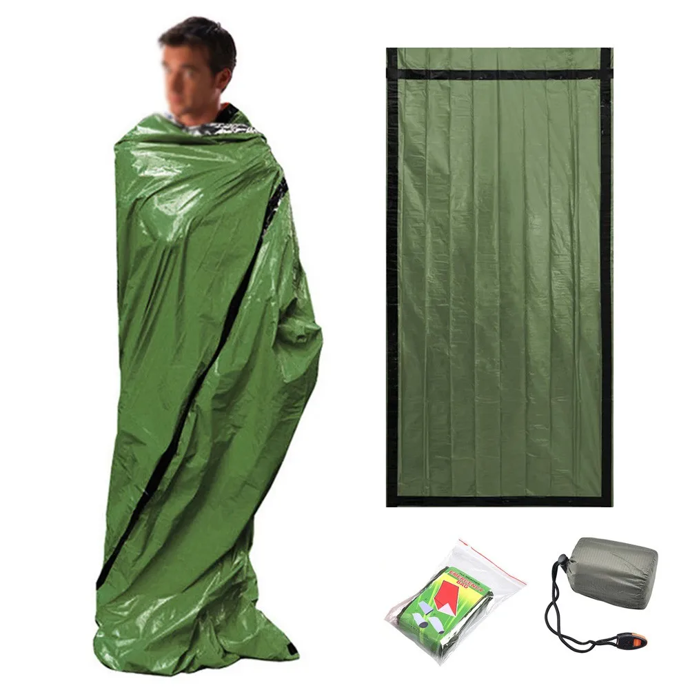 

Emergency Life-Saving Escape Sleeping Bag Army Green PE Aluminum With Storage Hanging Buckle Hammocks Storage Bag