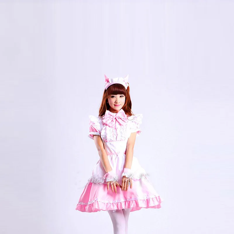 

Women Cat Ear Maid Outfit Lolita Dresses Falbala Apron Dress Cosplay Costume