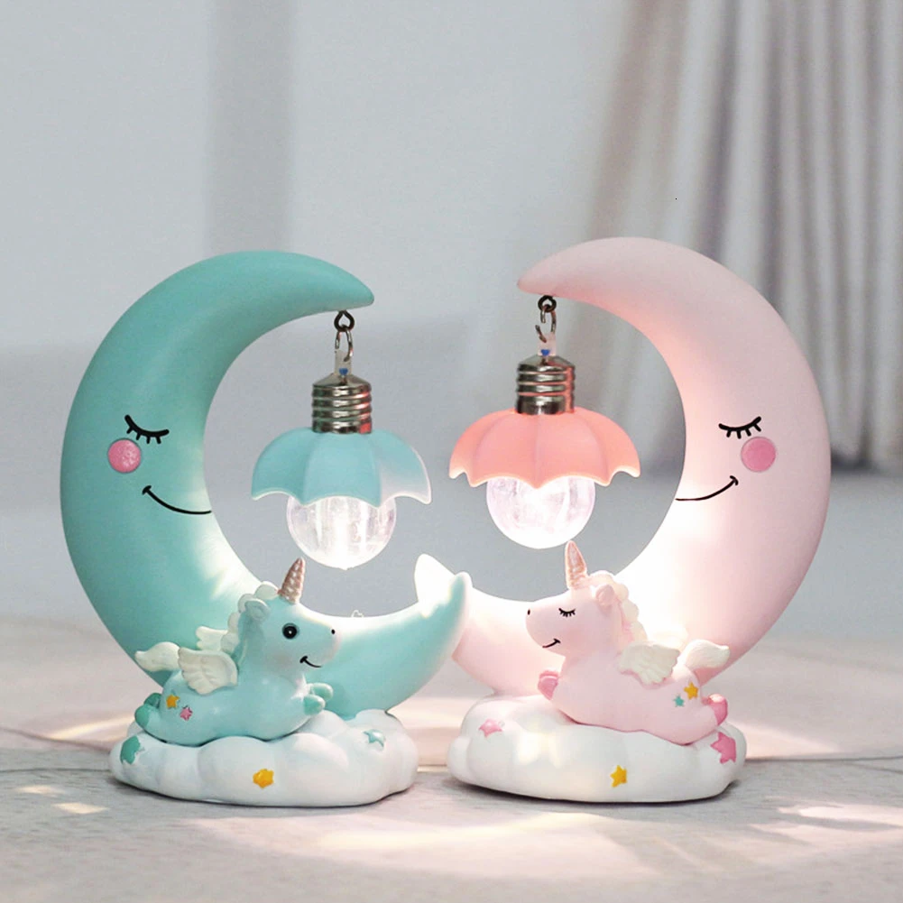 Светодиодный ночник с изображением Луны единорога из смолы детская лампа для