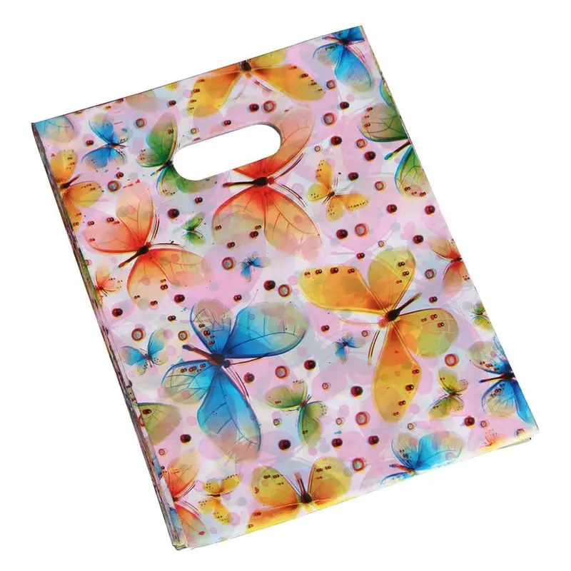 

100pcs 15*20cm 25x35cm Plastic Handle Bag Small Jewelry Packing Bag Party Favor Bags For Candy Cookie Gift Box Packaging Bag
