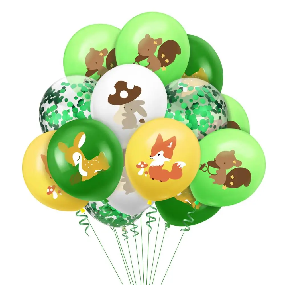 10Pcs 12'' Fox Squirrel Forest Animal Confetti Dot Latex Balloon Set Birthday Party Thanksgiving Day Decor Supplies | Дом и сад