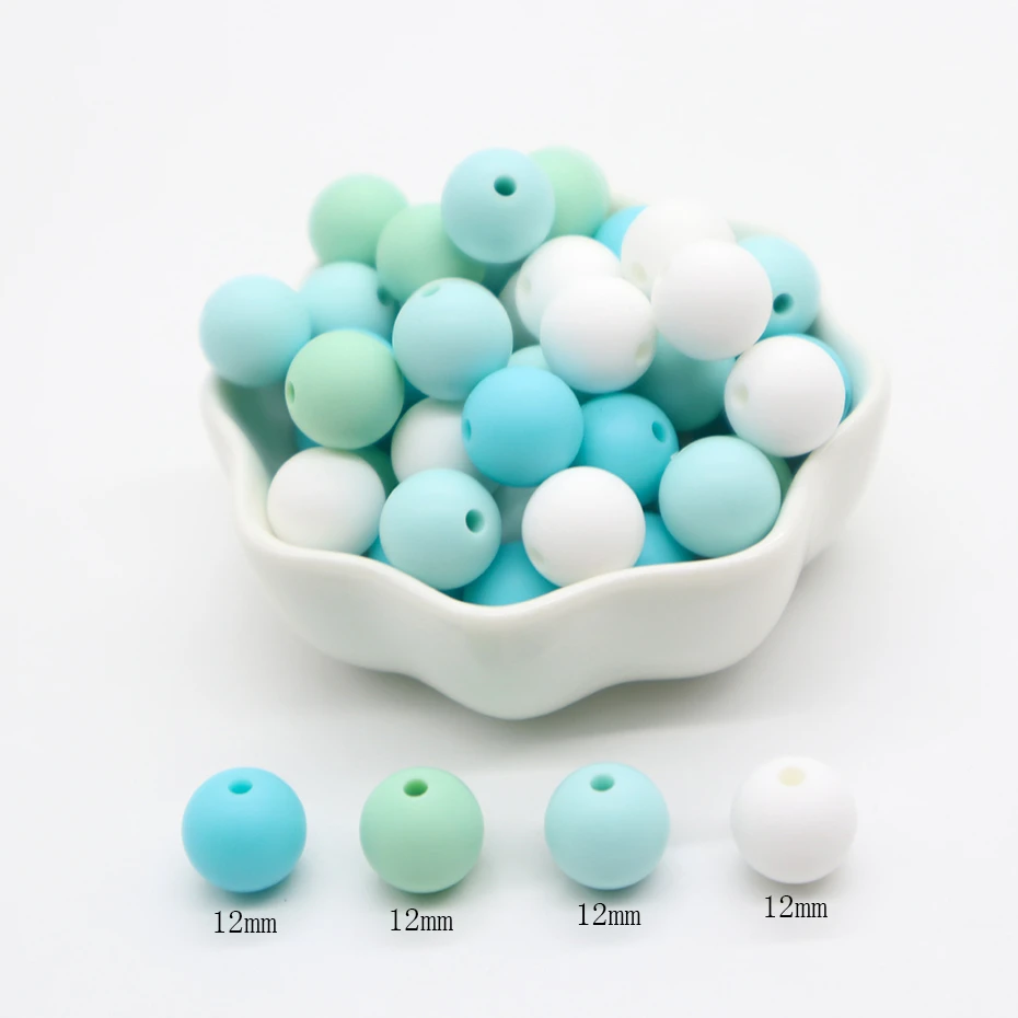 12mm 40pc 05 40 шт. 12 мм круглые силиконовые бусы для прорезывания зубов детские бусы Прорезыватель для зубов для кормления, сделай сам, ювелирное изделие Еда Класс силиконовый для сосок, зажим, аксессуары - Color: 12mm 40pc 05