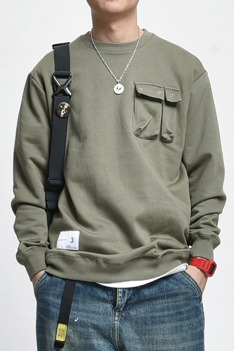 

Spring Autumn New Cotton Sweatshirts Men Women Round Neck Pullover Loose Clothing Long Sleeve Street Tooling Trend Youth Pocket