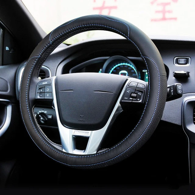 Кожаный чехол рулевого колеса автомобиля чехол для Volvo S60 XC60 XC90 S80 V70 V40 S40 V50 V60 XC70 авто аксессуары для стайлинга автомобилей - Название цвета: Blue