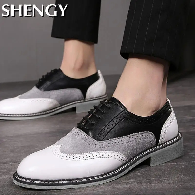 Мужские туфли Броги из замши и кожи с острым носком|Туфли| |