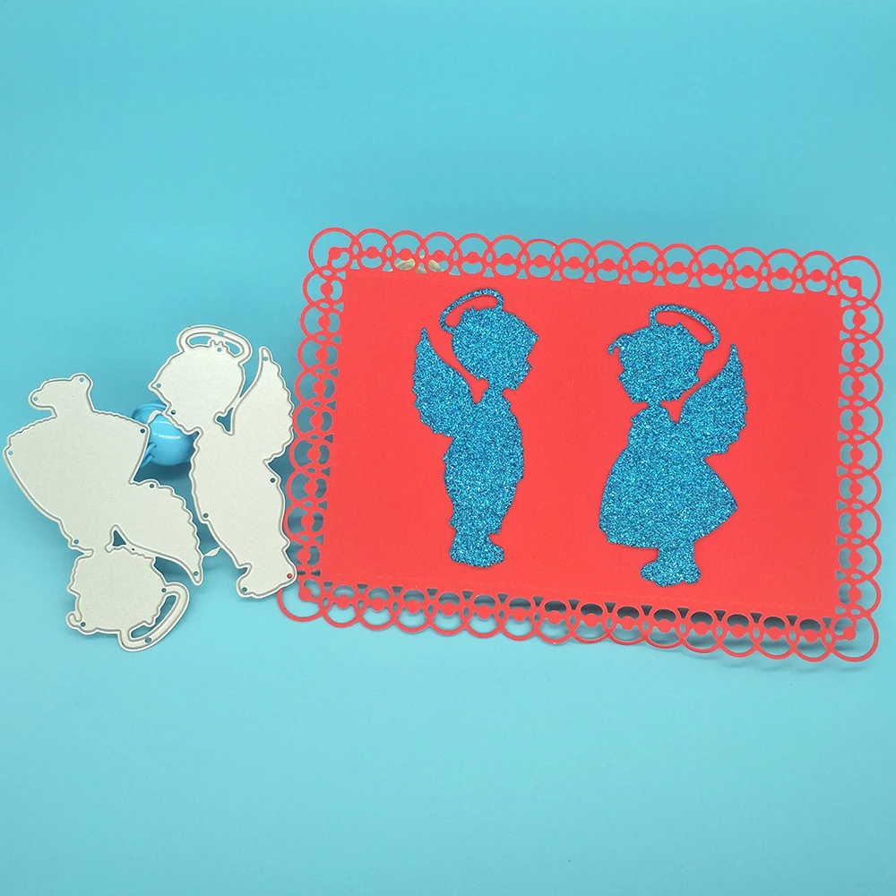 Мальчик и девочка маленькие ангелы с крыльями ореол металлический нож для резки