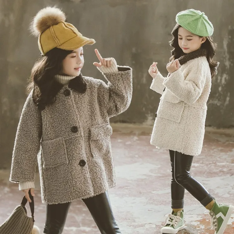 2020 Autumn Winter New Arrival Korean Version pure color woolen warm fashion thickened coat for cute sweet baby girls |