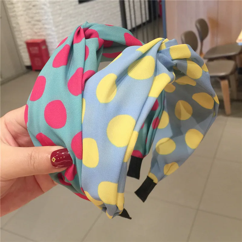 

Vintage Dot Fabric Hairbands Women Sweet Broad Brim Hair Accessories Fashion Street Headwear Knot Headband Girlfriend Gift