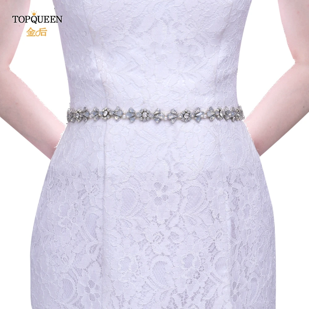 

TOPQUEEN S455 Wedding Opal Belts Elegant Simple Dress Ornaments Embellished Diamond-Studded Sash Bridal Party Belt for Dress
