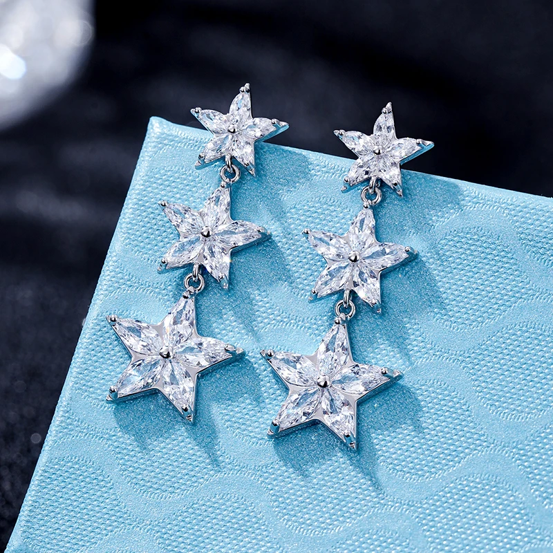 Модные циркониевые Стразы женские трехслойные серьги с пятиконечной звездой