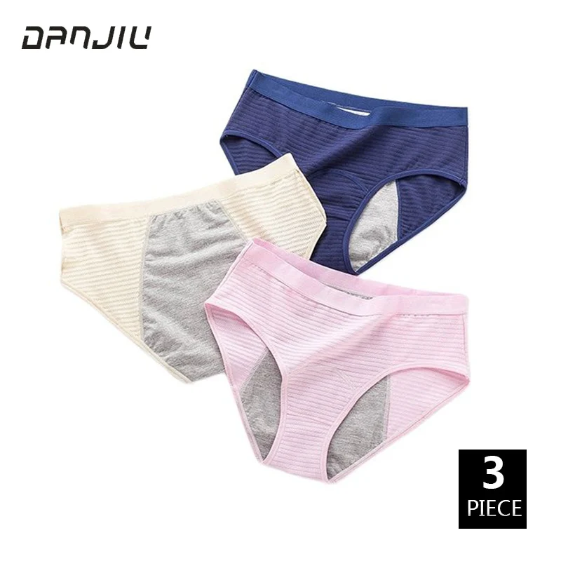 

3PCS European Size Women Cotton Physiological Period Leak Proof Menstrual Panties Breathable Elasticity Female Underwear Breifs