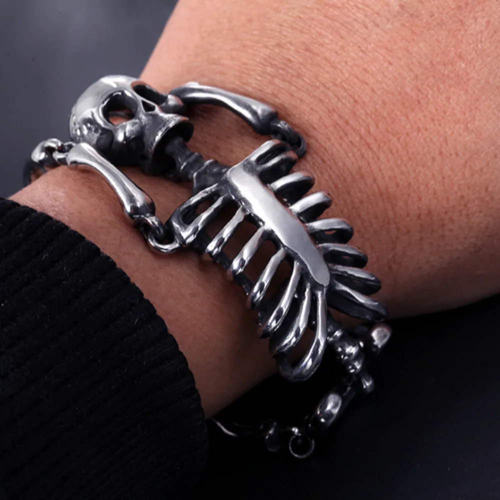 Браслет в ретро стиле с черепом мужской браслет хип-хоп и скелетом уникальные