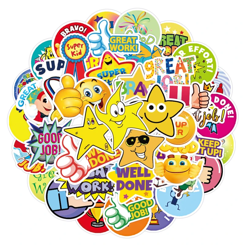 

50pcs Cute Cartoon Stickers Skateboard Guitar Laptop Luggage Funny Reward Decals Waterproof PVC Children Sticker KidsToys