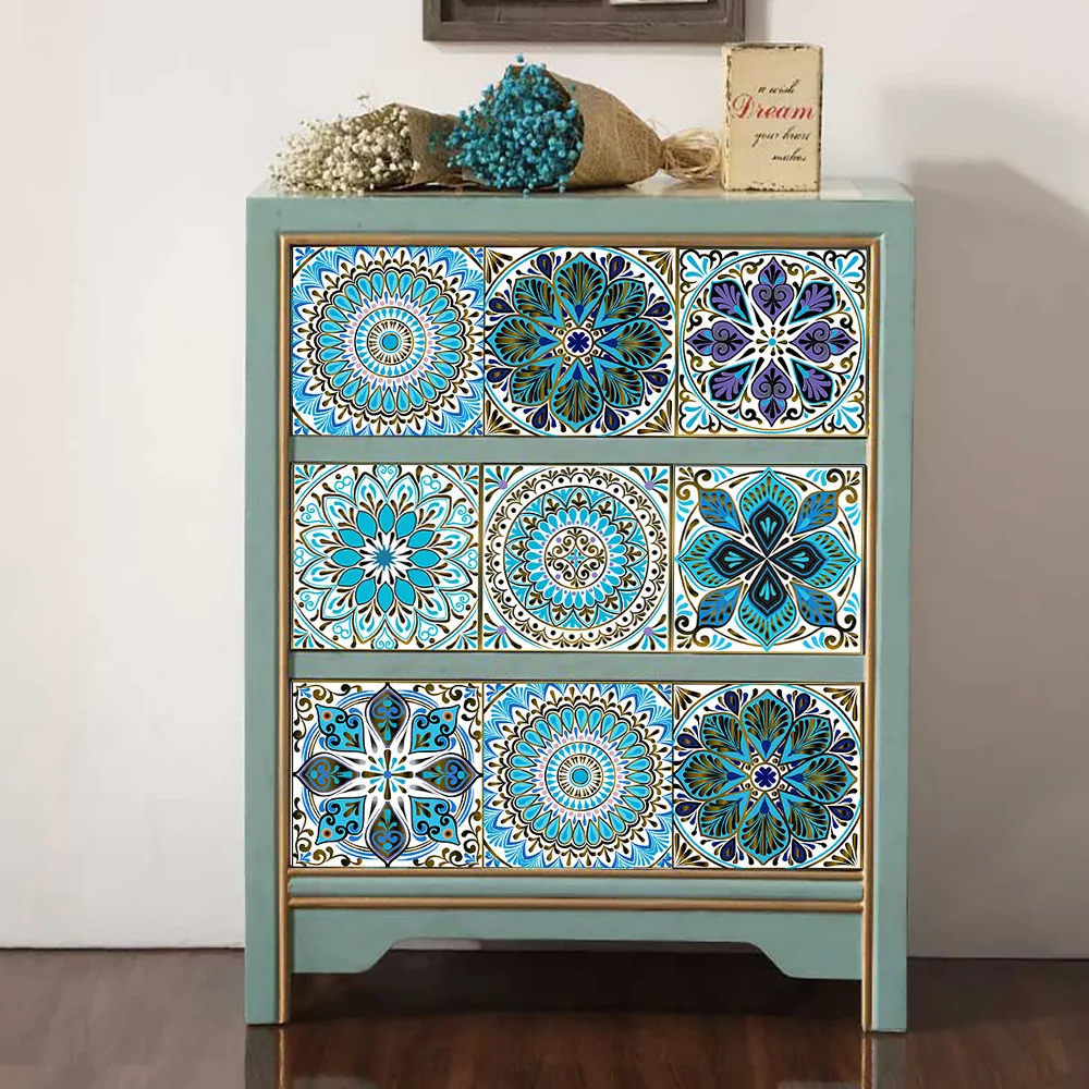 10pcs european style tiles sticker retro pattern pvc waterproof renovation wall decals kitchen bathroom self adhesive sticker free global shipping