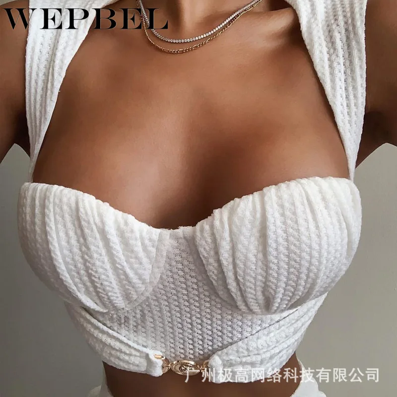 

WEPBEL Women Elegant Spring Autumn Tracksuit Two Piece Set Ladies Sexy Halter Crop Top Shirt + Long Pants Suit Female Outfits