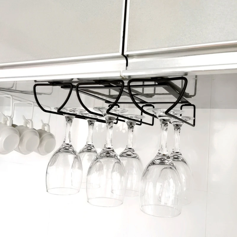 

Hanging Stemware metal Rack Wine Glass Organizer cup Goblet Holder Punch-free shelf for wall chest closet bottom