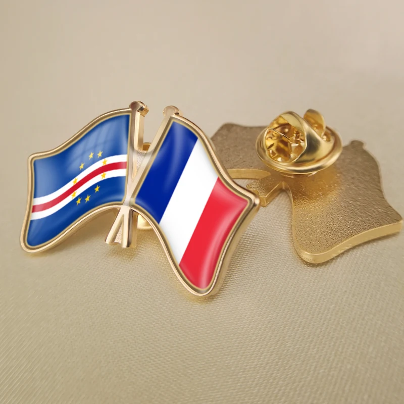 

Cape Verde and France Crossed Double Friendship Flags Lapel Pins Brooch Badges
