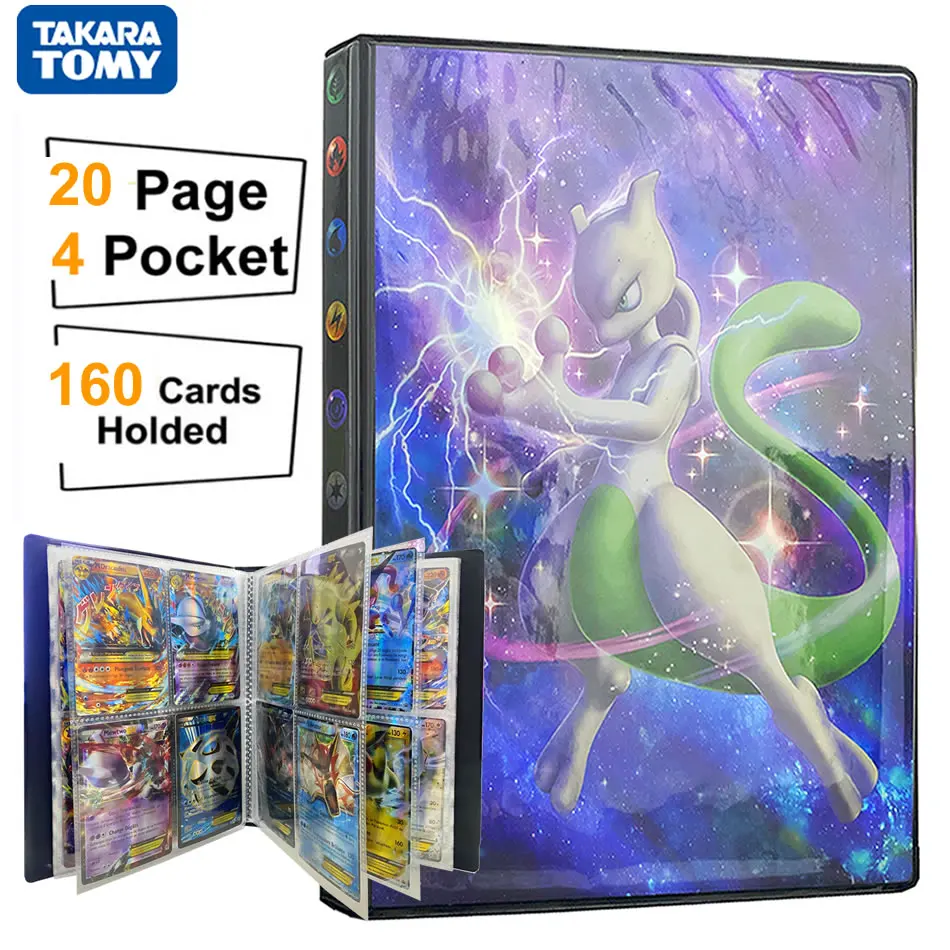 

4 Pocket 160 Card Pokemon Flash Album Book Liver Pokémon Mewtwo Holder Playing Game Collection Map Binder Folder Kids Toys Gift