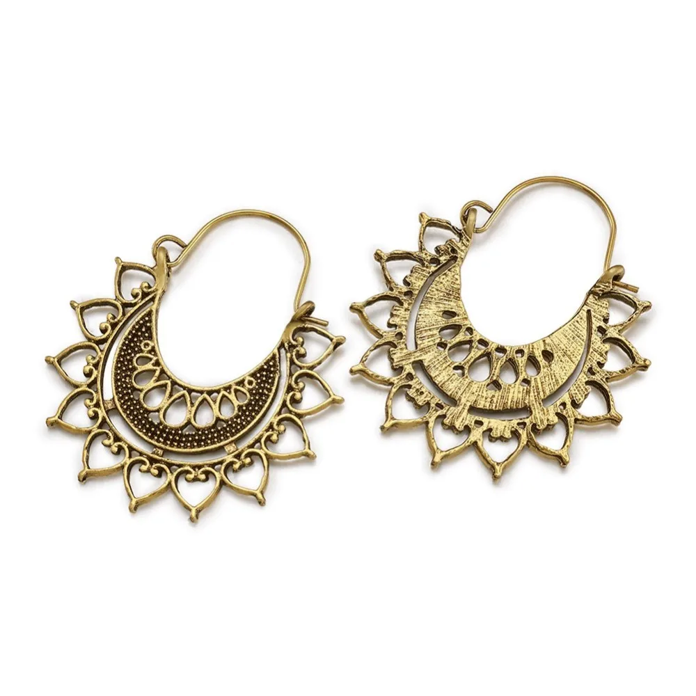 

20 Pairs Bohemian Vintage Alloy Dangle Hoop Earrings Moon with Heart Mandala Earring for Women DIY Jewelry Accessories Wholesale