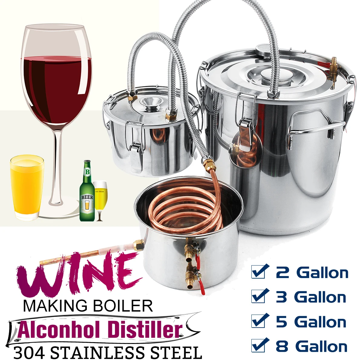 Дистиллятор для домашнего пивоварения 2/3/5/8 галлонов спирт с лунным блеском