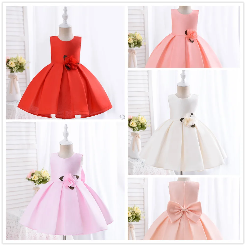 

Outong Fancy Flower Girl Dress O Neck Appliques Design Bow Flower Girls' Dresses For Wedding Party Kid Angel Dress Princess