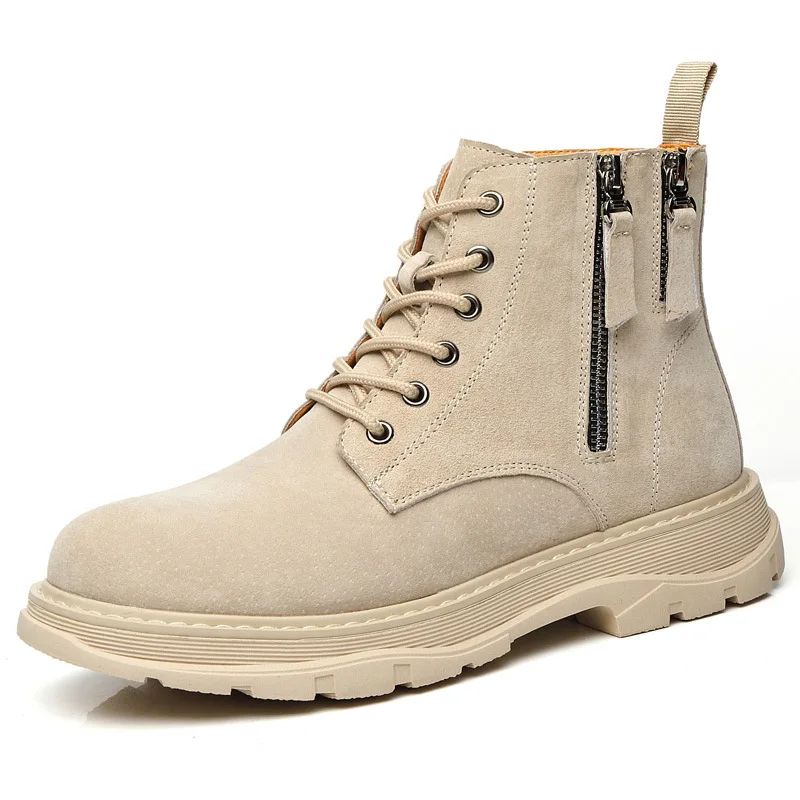 

Мужские осенние ботинки Martin из натуральной кожи, новые мужские ботильоны на двойной молнии, мотоциклетные ботинки на платформе и толстом ка...