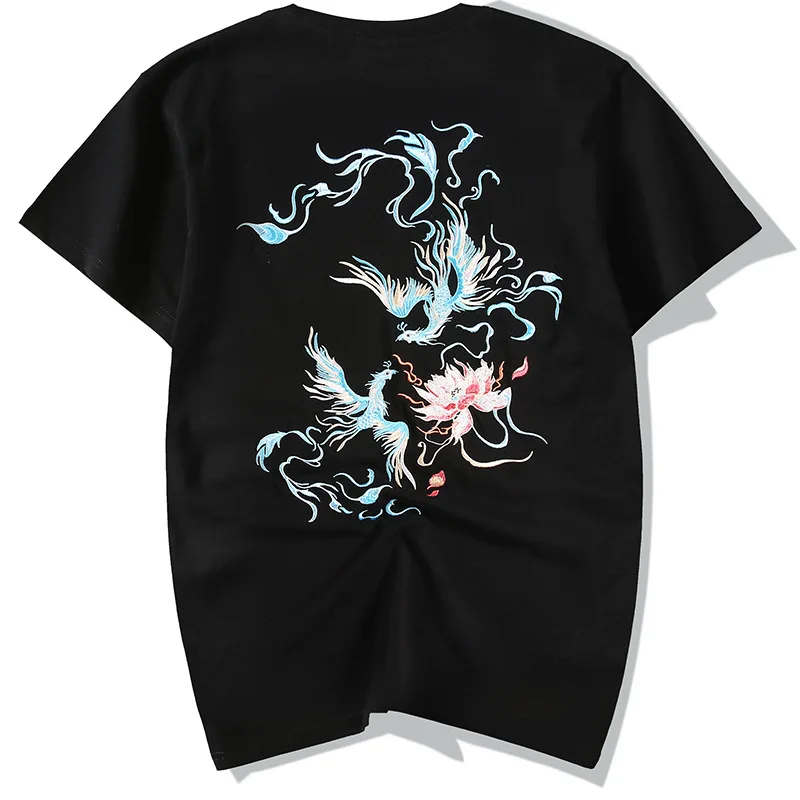 

Wimilous Men's T-shirt New Chinese Fashion Chinese Styles Phoenix Embroidered Baggy Short-Sleeve Trendy Half-Sleeve