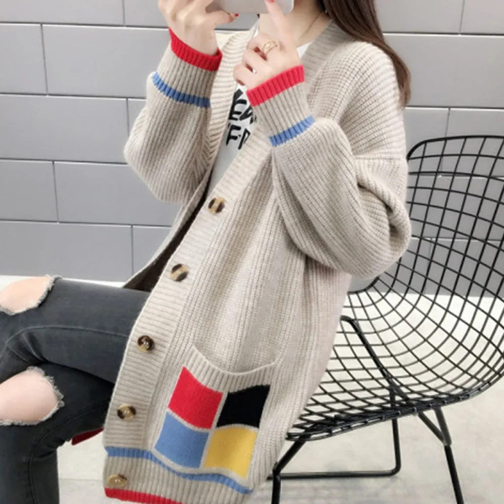 Женский вязаный свитер в Корейском стиле Свободный винтажном размера плюс зима