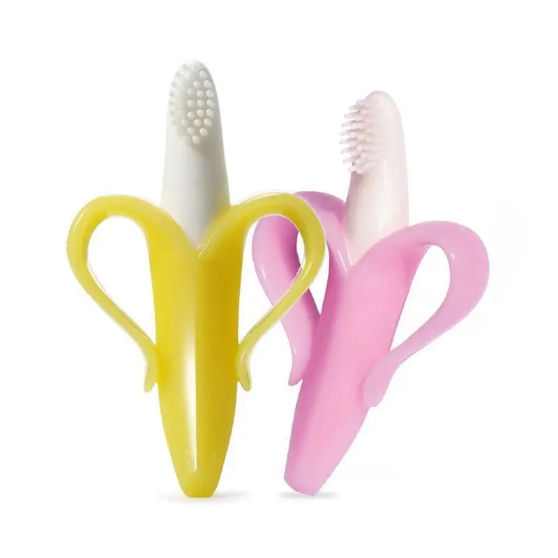 

Baby Silicone Training Toothbrush BPA Free Banana Shape Safe Toddle Teether Chew Toys Teething Ring Gift For Infant Baby Chewing