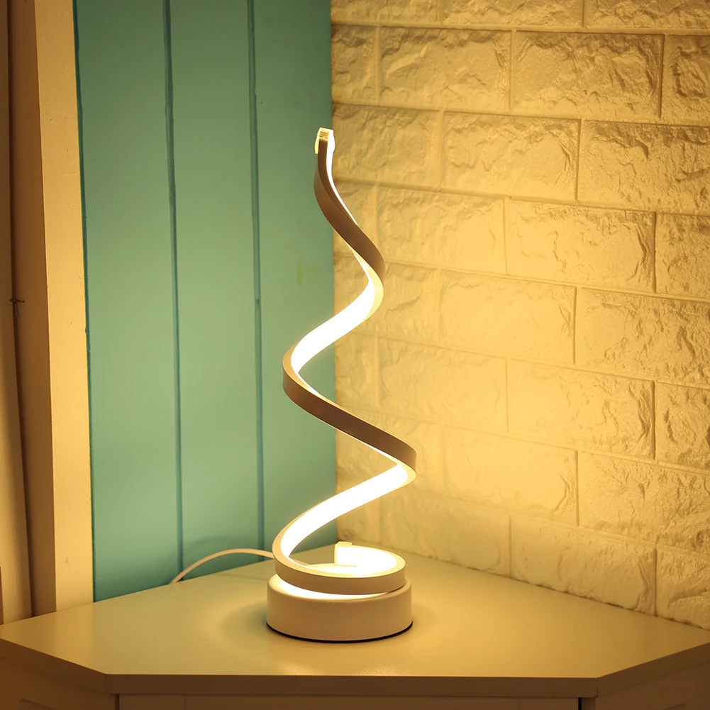 

LED Spiral Table Lamp Modern Household Night Light Desk Acrylic Iron Art Decorative Curved Light for Bedroom Decor EU/UK Plug