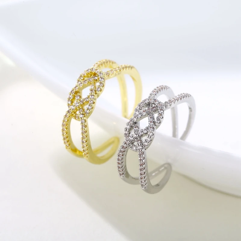 

New Luxury Zircon Twist Hollow Design Gold Silver Open Ring For Woman Fashion Korean Jewelry Wedding Party Unusual Finger Ring