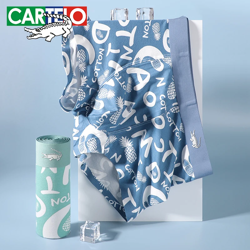 CARTELO Modal Men Antibacterial Underwear 3pcs Male Soft No Trace Panties Breathable Sumer Shorts Men Print Boxers Underpants