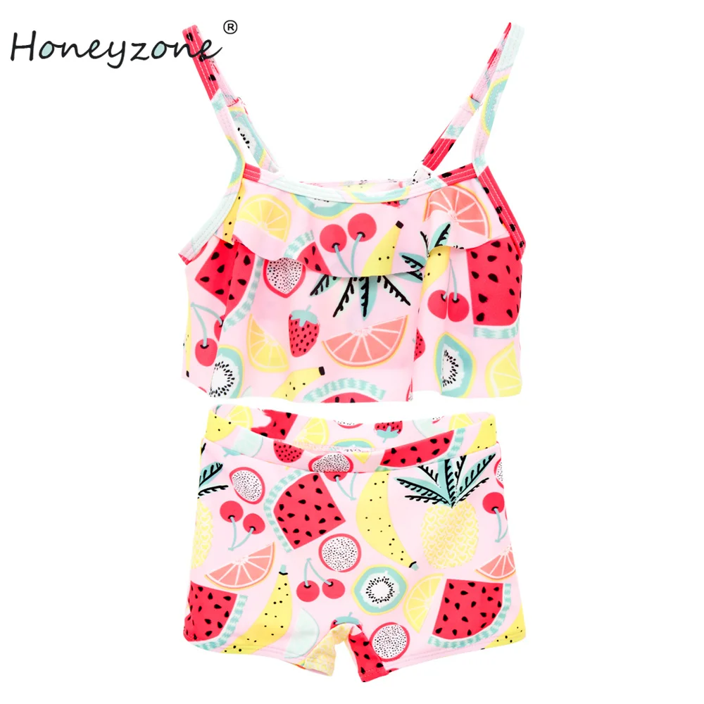 

Купальник Honeyzone с оборками для новорожденных девочек, комплект для плавания, высокая талия, с принтом, пляжная одежда