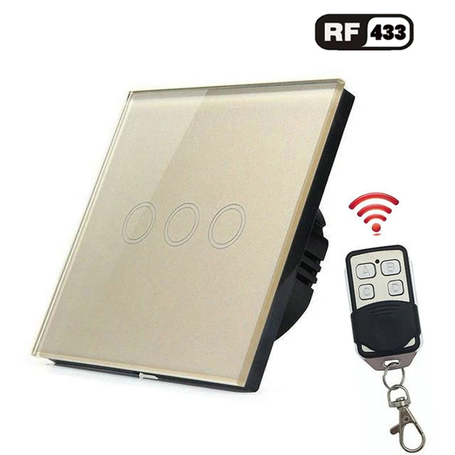 Gold Switch with RC ЕС Стандартный беспроводной дистанционный светильник, 1 банда 2 банда 3 банда RF433 дистанционный настенный сенсорный переключатель для умного дома, переключатель s - Цвет: Gold Switch with RC