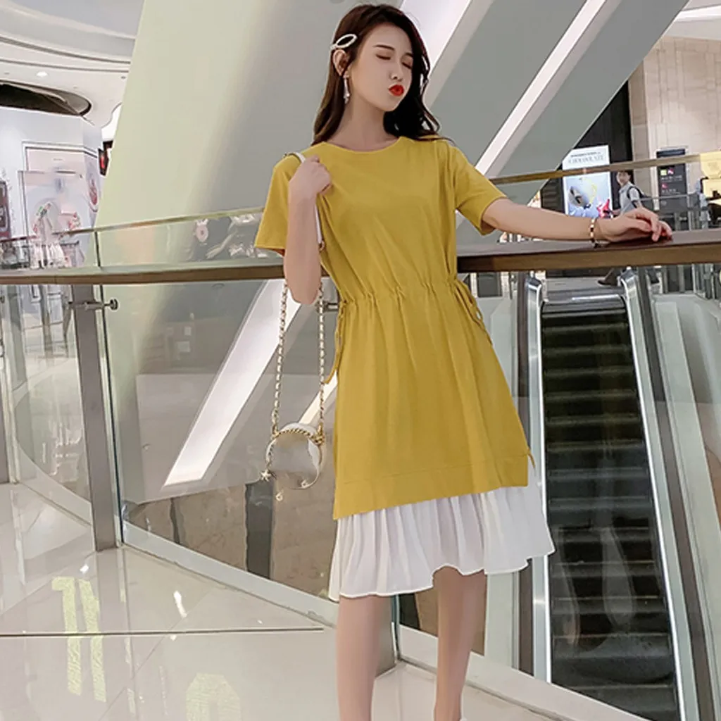 Женские платья с коротким рукавом модные летние платья-трапеции Vadim однотонные