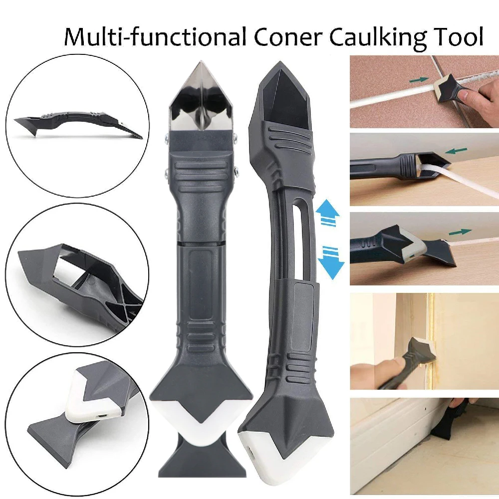 

3 in 1 Multifunctional Silicone & metal Remover Caulk Finishing Tool Set Caulk Finisher Sealant Smooth Scraper Grout Kit Tools