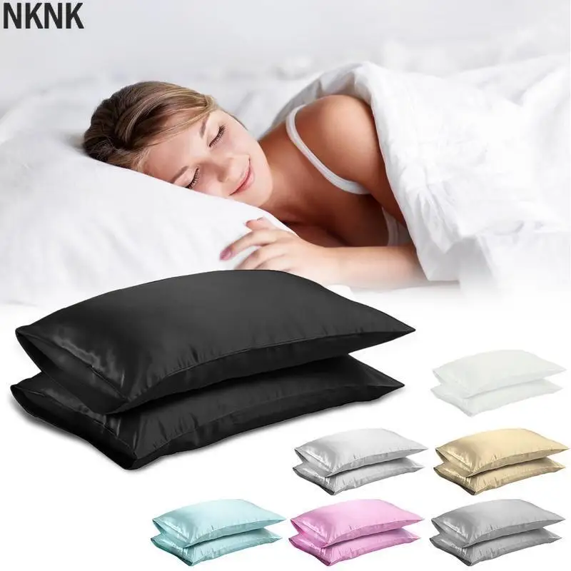 Queen/KING Silk Satin Pillow Case Bedding Pillowcase Smooth Home White Black Grey Khaki Sky Blue Pink Sliver | Дом и сад