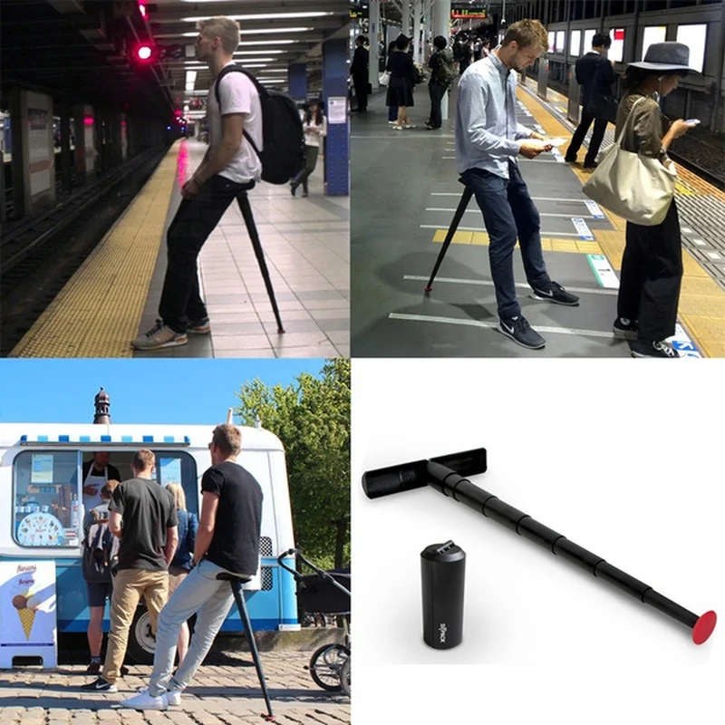 

Outdoor Waiting Line Chair Portable Walking Stick Artifact Pocket Chair Heat Shrinkable Portable Subway Chair Folding Stool