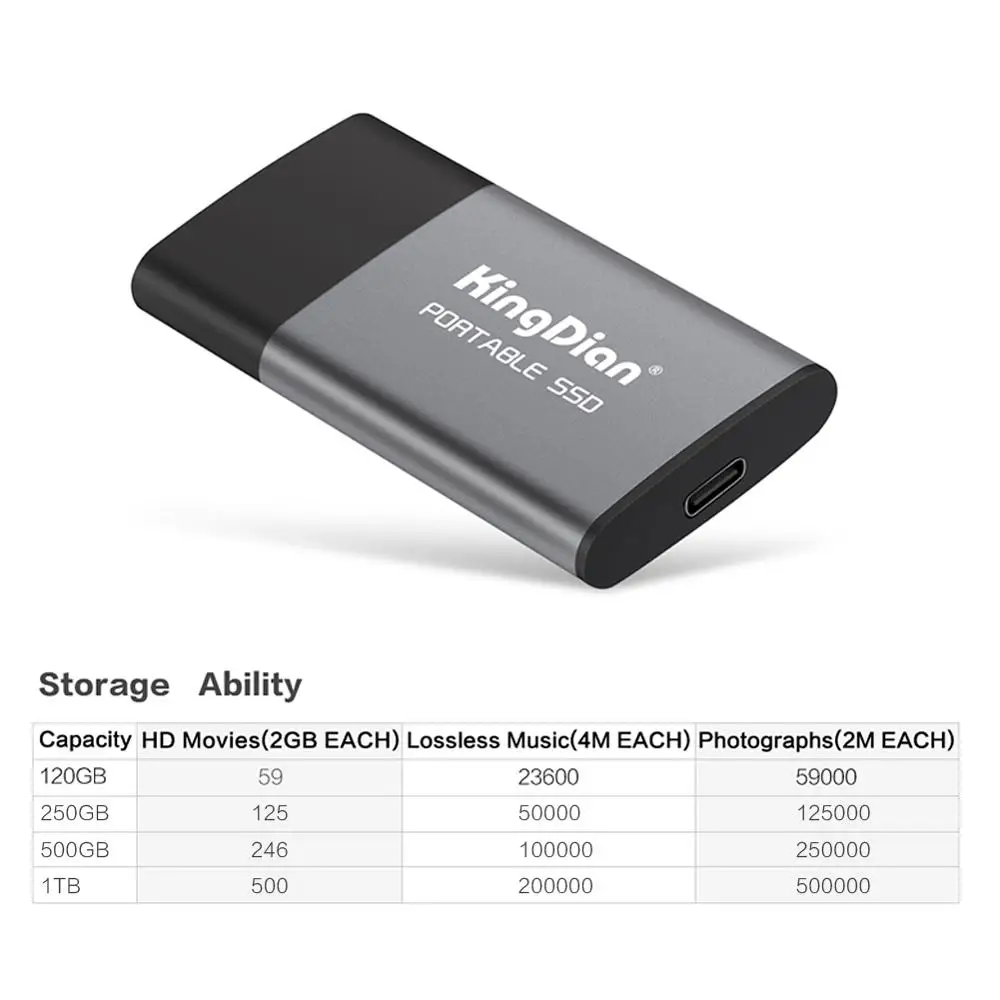 KingDian внешний жесткий диск SSD 120 ГБ 250 500 1 ТБ 2 USB 3 0 твердотельный Тип c Портативный PSSD