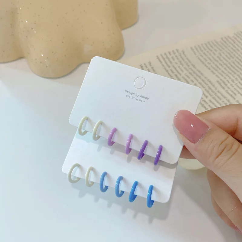 

Korean Circle Stud Earrings Sets for Women S925 Candy Color Ear Rings Simple Fashion Lovely Girlish Style Party Date Accessories