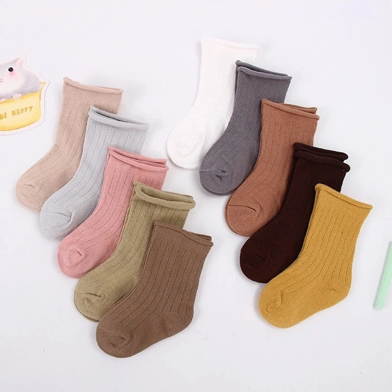 

5pairs/lot Baby Socks Children Boys Girl Autumn Winter Warm Sock Ribbed Solid Color Clothes Accessories for 0-12 Years Child