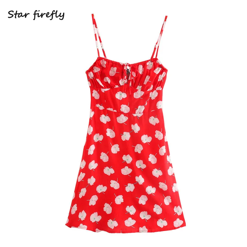 Женское платье с цветочным принтом Star firefly Повседневное на бретелях лето